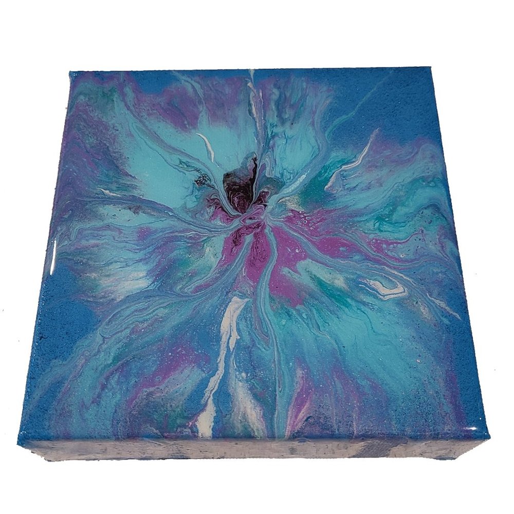 Wispy Bloom, Blues, Seafoam and Purple, 6x6 Canvas Art